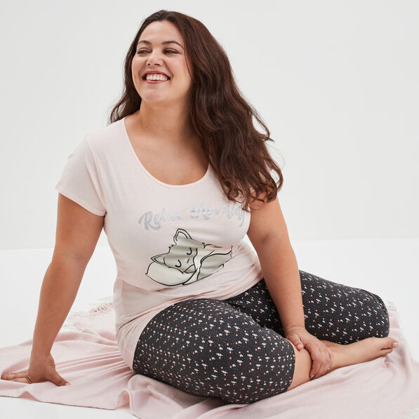 ensemble pyjama corsaire modavista rose clair femmegt Ensemble pyjama corsaire Modavista rose clair femme grande taille
