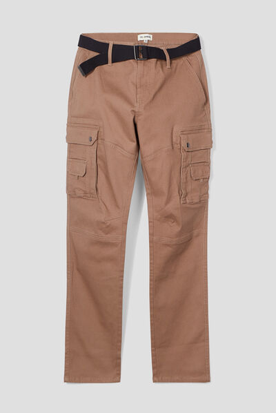 Pantalon cargo regular ceinturé marron homme