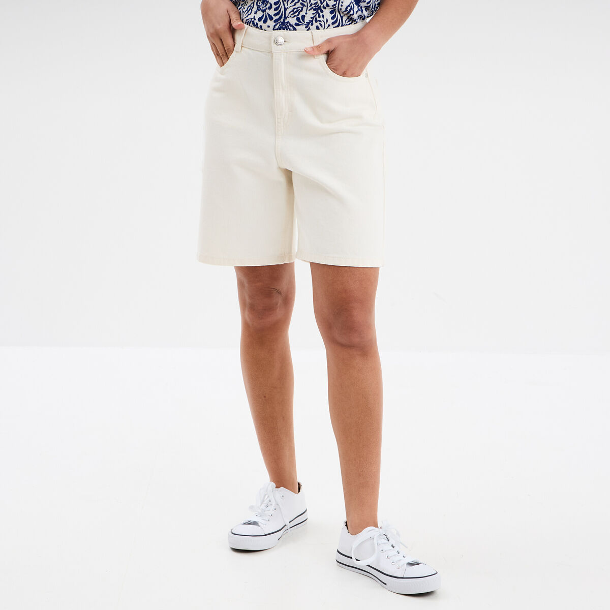 Bermuda droit coton ecru femme