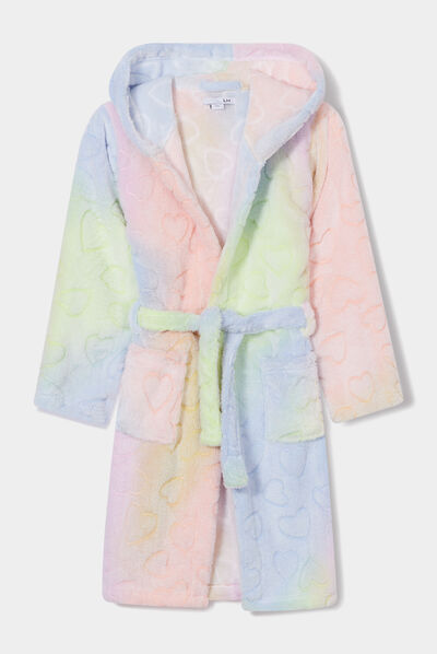 Peignoir pilou ceinturé à capuche multicolore fille