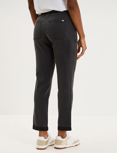Jeans droit cropped taille &eacute;lastiqu&eacute;e denim noir femme