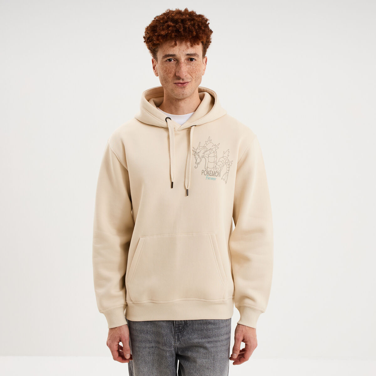 Sweat hoodie molleton Pok&eacute;mon ecru homme