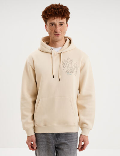 Sweat hoodie molleton Pok&eacute;mon ecru homme