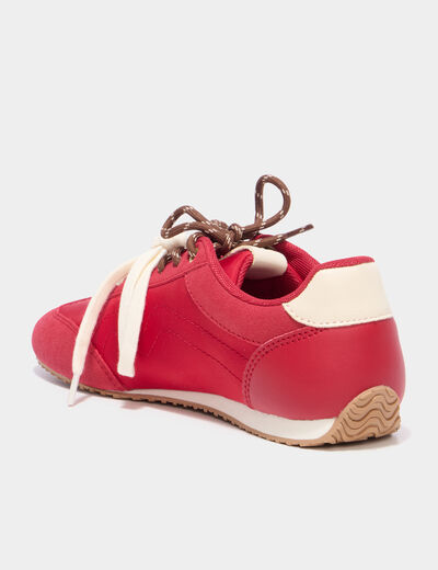 Baskets &agrave; lacets doubles semelle fine rouge femme