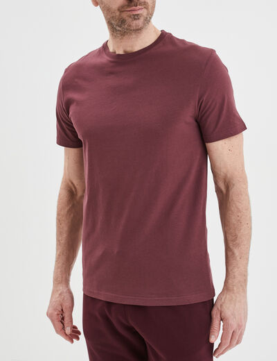T-shirt en coton manches courtes prune homme