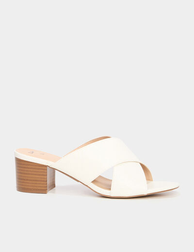 Mules &agrave; talons 5 cm brides crois&eacute;es blanc femme
