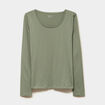 T-shirt coton col rond manches longues vert kaki femme