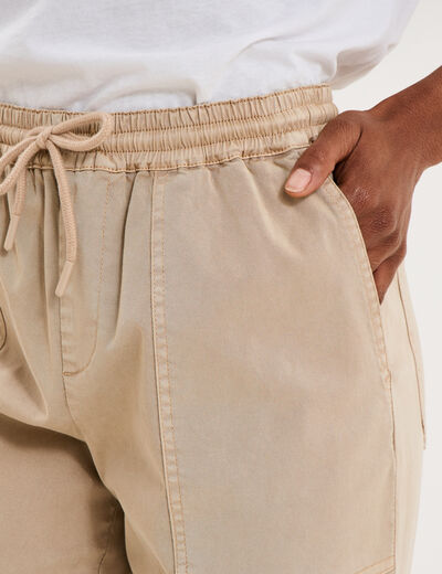 Pantalon molleton cargo droit cropped beige femme