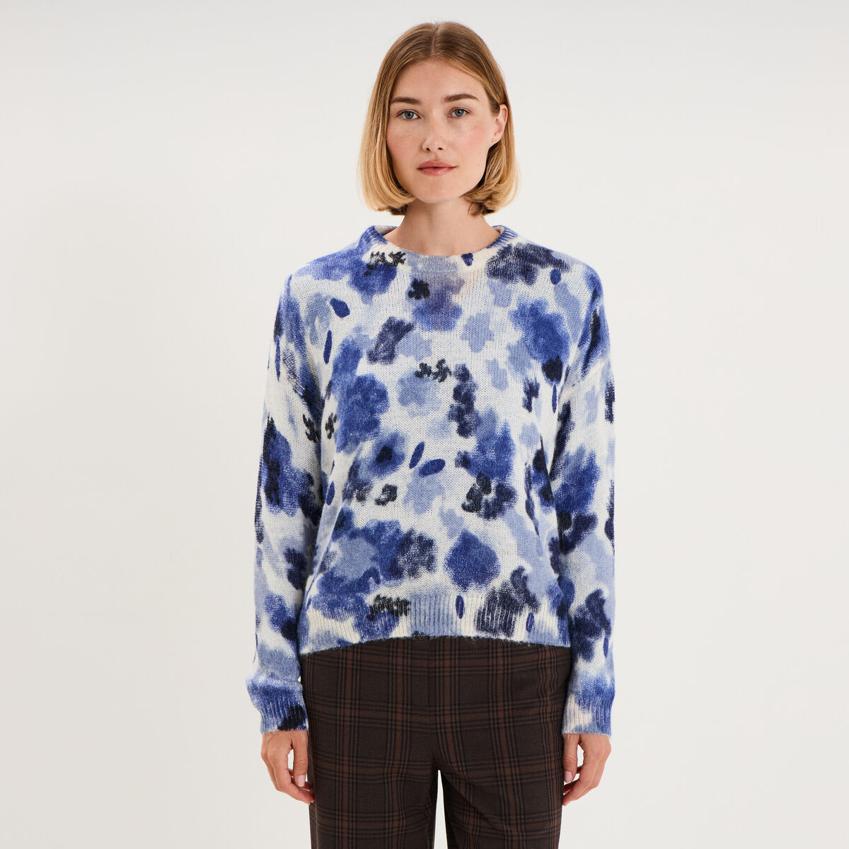 Pull col rond manches longues relax bleu clair femme