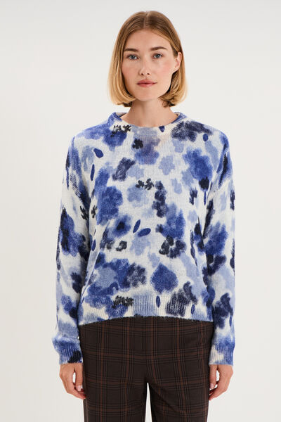 Pull col rond manches longues relax bleu clair femme