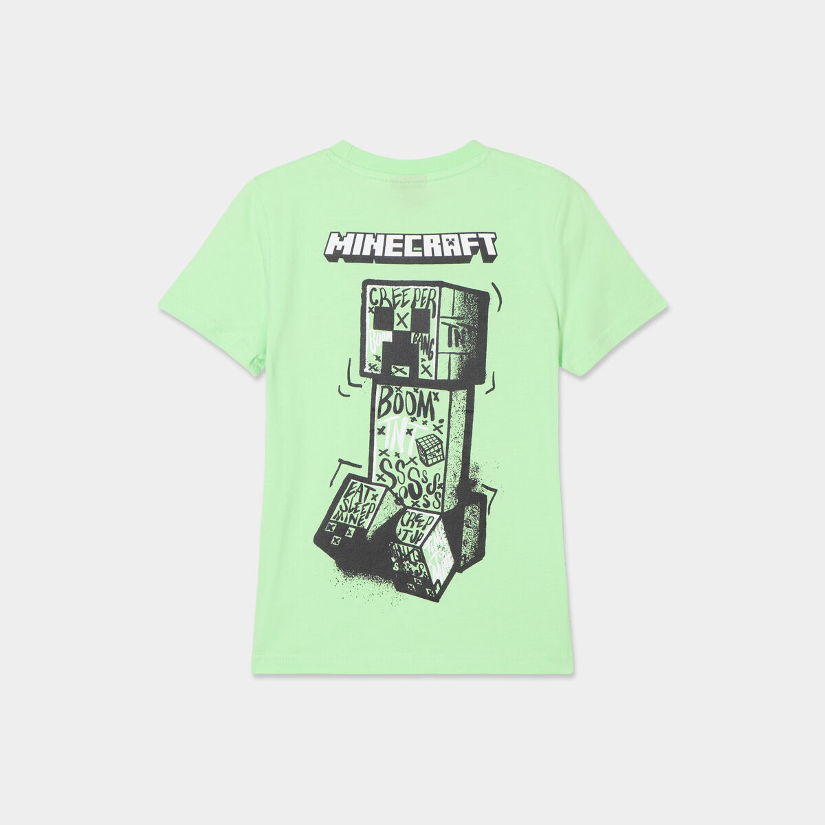 T-shirt manches courtes coton Minecraft vert fluo garçon
