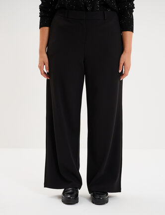 Pantalon effet cr&ecirc;pe long coupe large noir femme grande taille