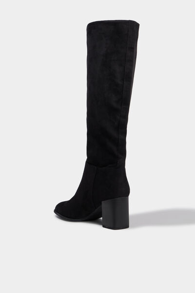 Botte haute talon bloc su&eacute;dine noir femme
