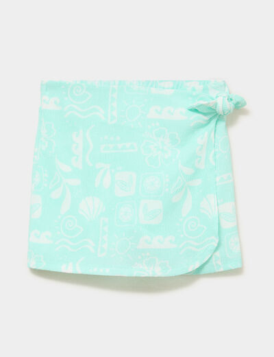 Jupe-short courte avec taille &eacute;lastiqu&eacute;e bleu turquoise fille
