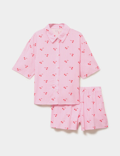 Ensemble pyjama short et chemise ecru femme