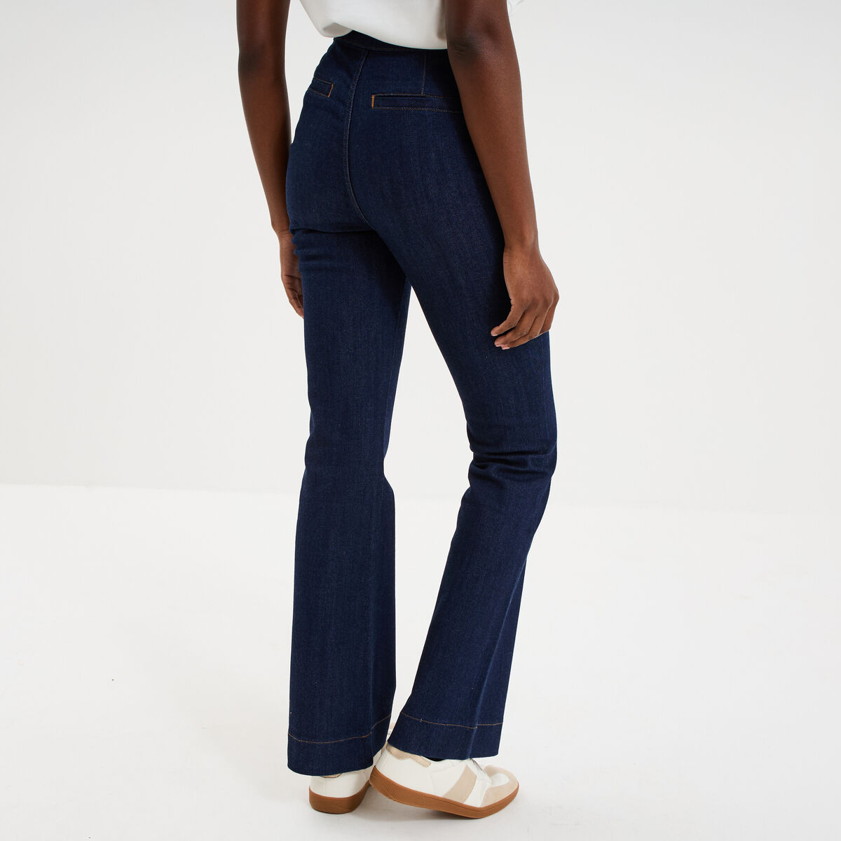 Jean flare &agrave; pont denim brut femme