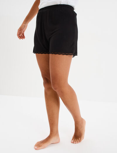 Bas de pyjama short détails dentelle noir femme