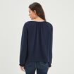 Blouse col v avec cordons à pampilles bleu marine femme