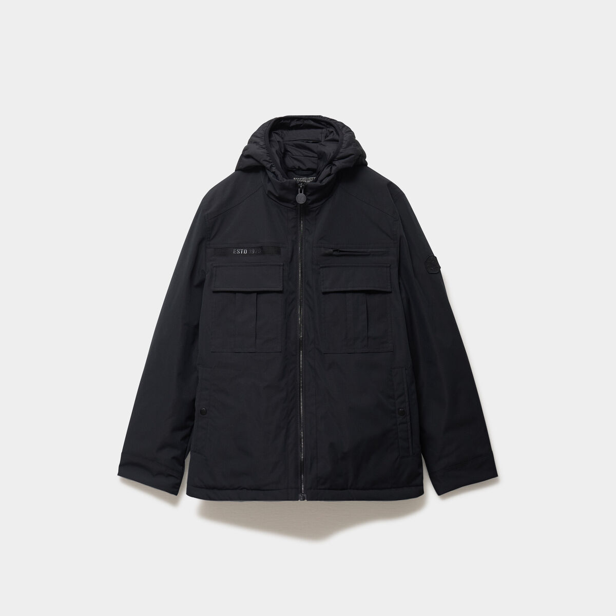 Parka courte d&eacute;perlante &agrave; capuche noir homme
