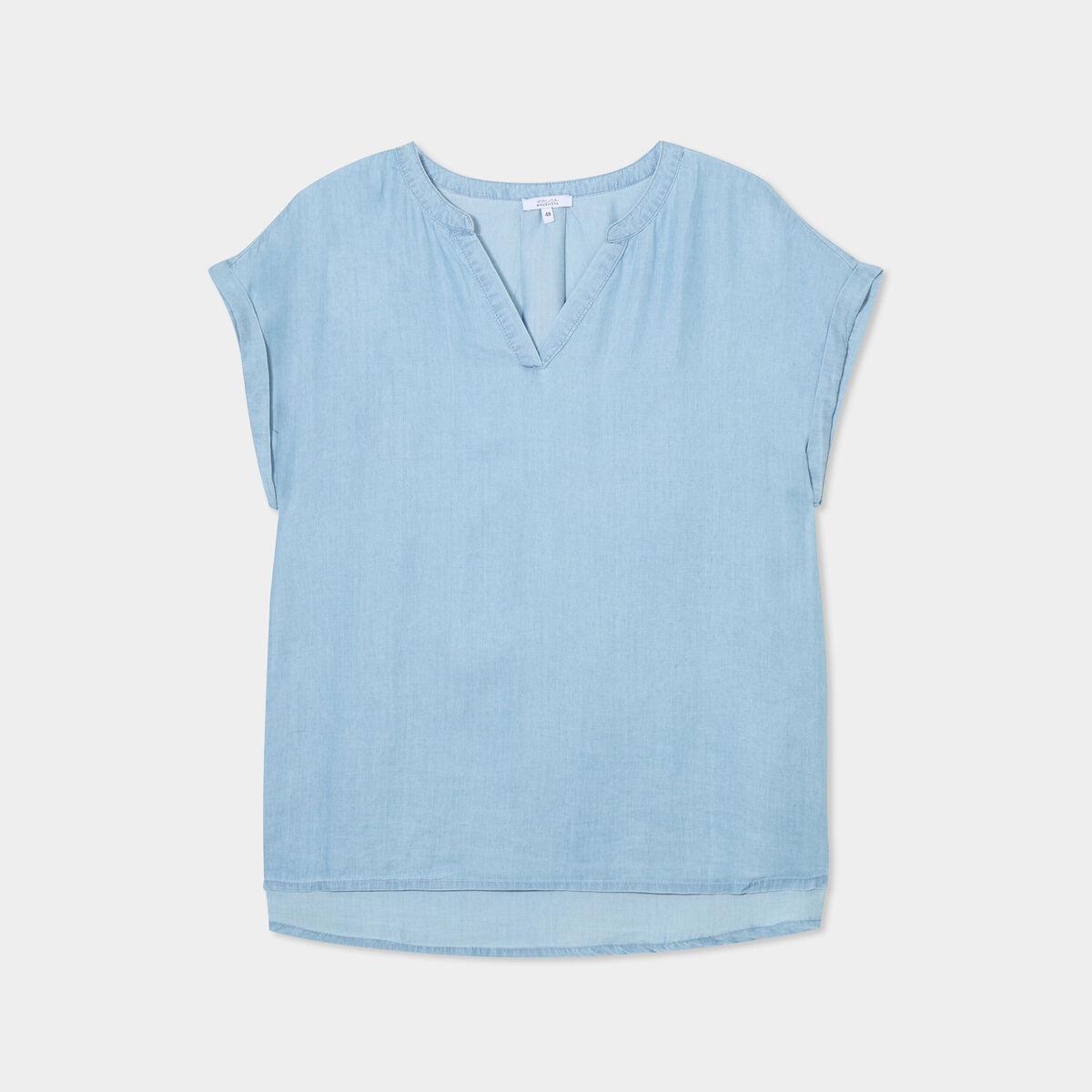 Blouse col tunisien manches courtes bleu clair femme grande taille