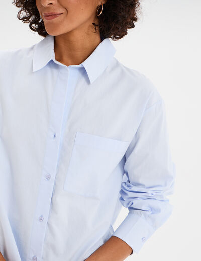 Chemise oversize 1 poche coton bleu ciel femme