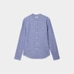 Chemise col mao lin mélangé bleu homme