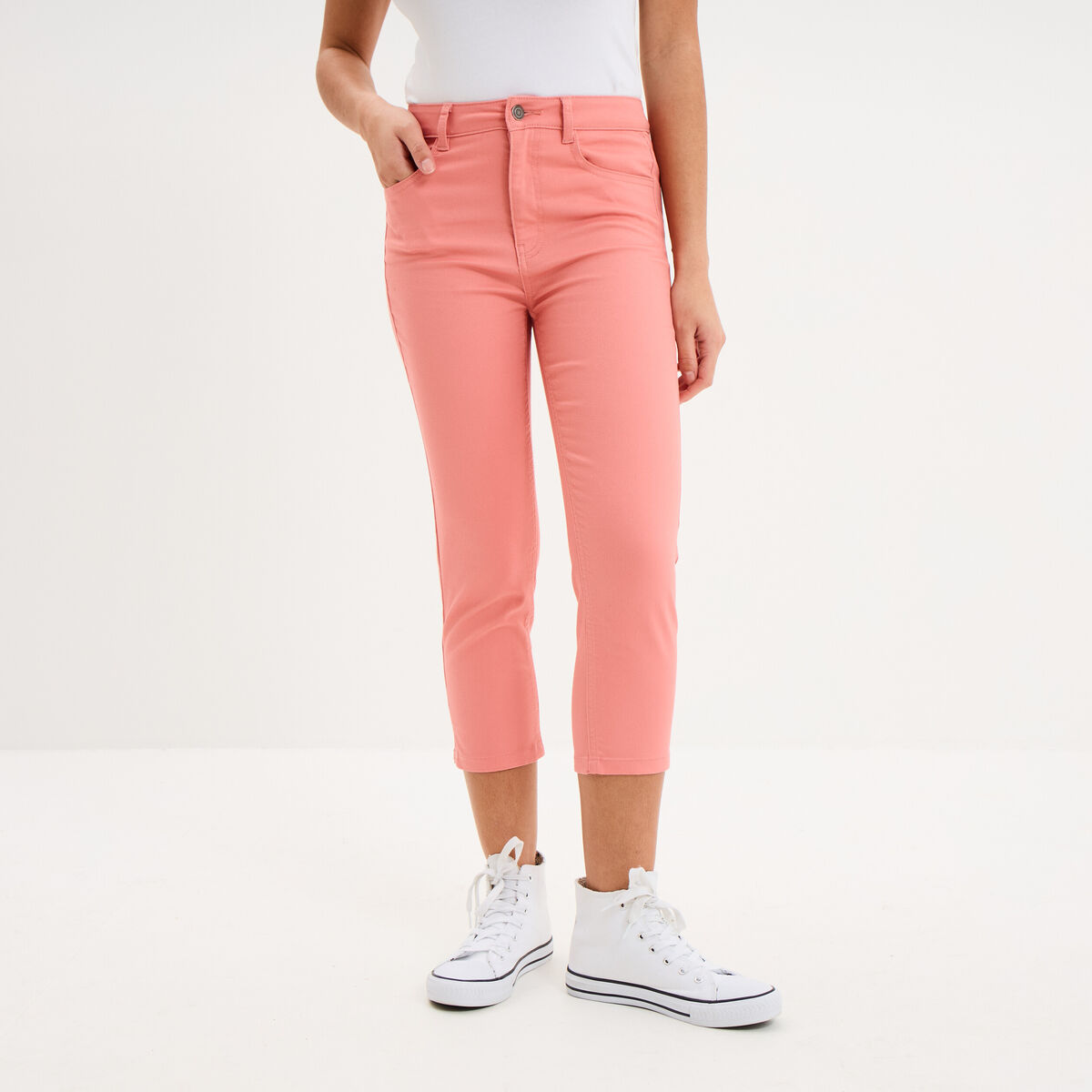 Pantalon capri slim twill 5 poches rose vif femme