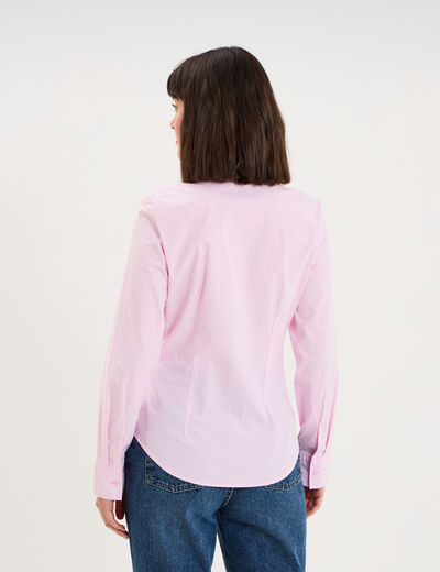 Chemise cintr&eacute;e stretch manches longues rose femme