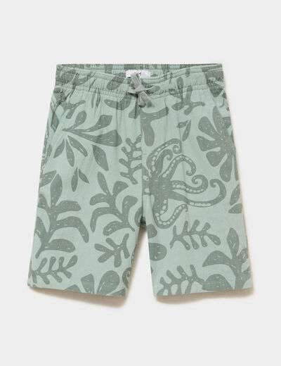Bermuda droit taille &eacute;lastiqu&eacute;e coton vert kaki gar&ccedil;on