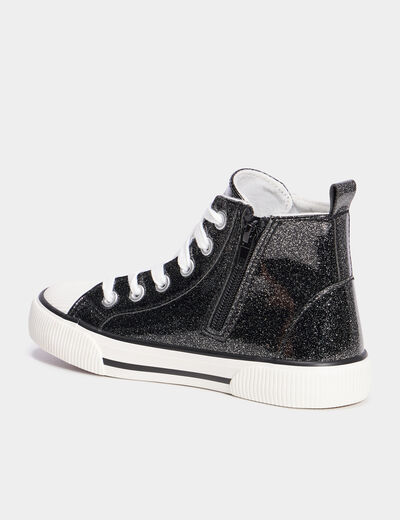 Baskets montantes à paillettes zippées noir fille