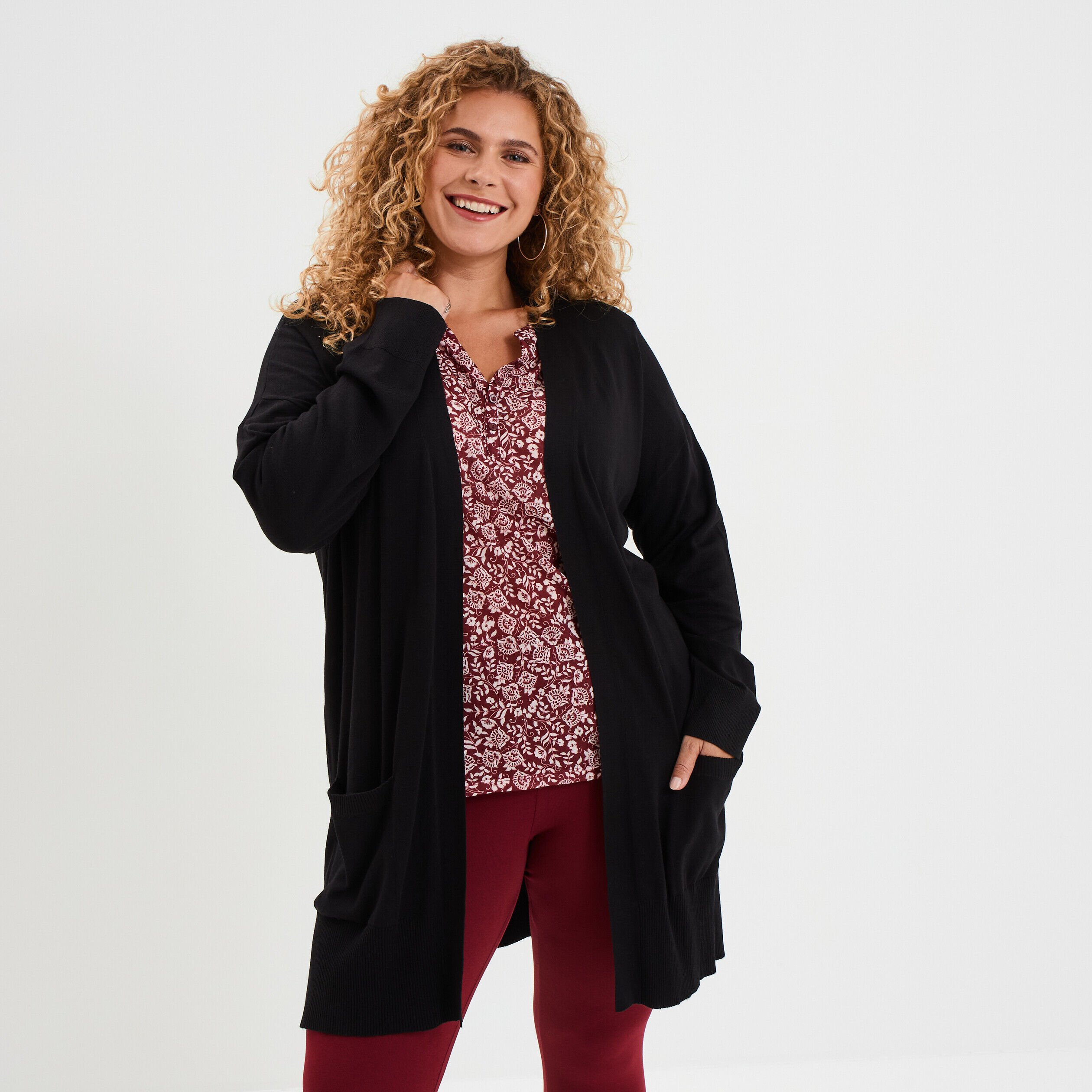 Gilet long avec poches noir femme grande taille MODAVISTA