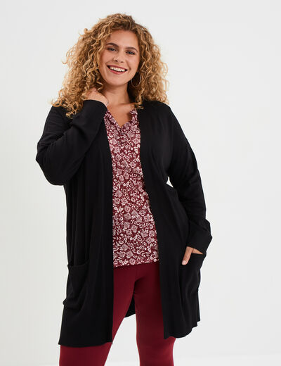 Gilet long avec poches noir femme grande taille