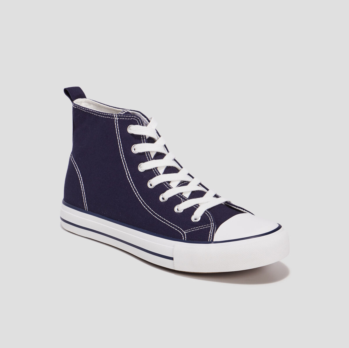 Baskets &agrave; lacets montantes en toile bleu marine homme