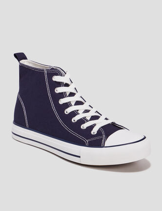 Baskets &agrave; lacets montantes en toile bleu marine homme