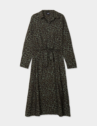 Robe chemise midi nouée Liberto vert kaki femme