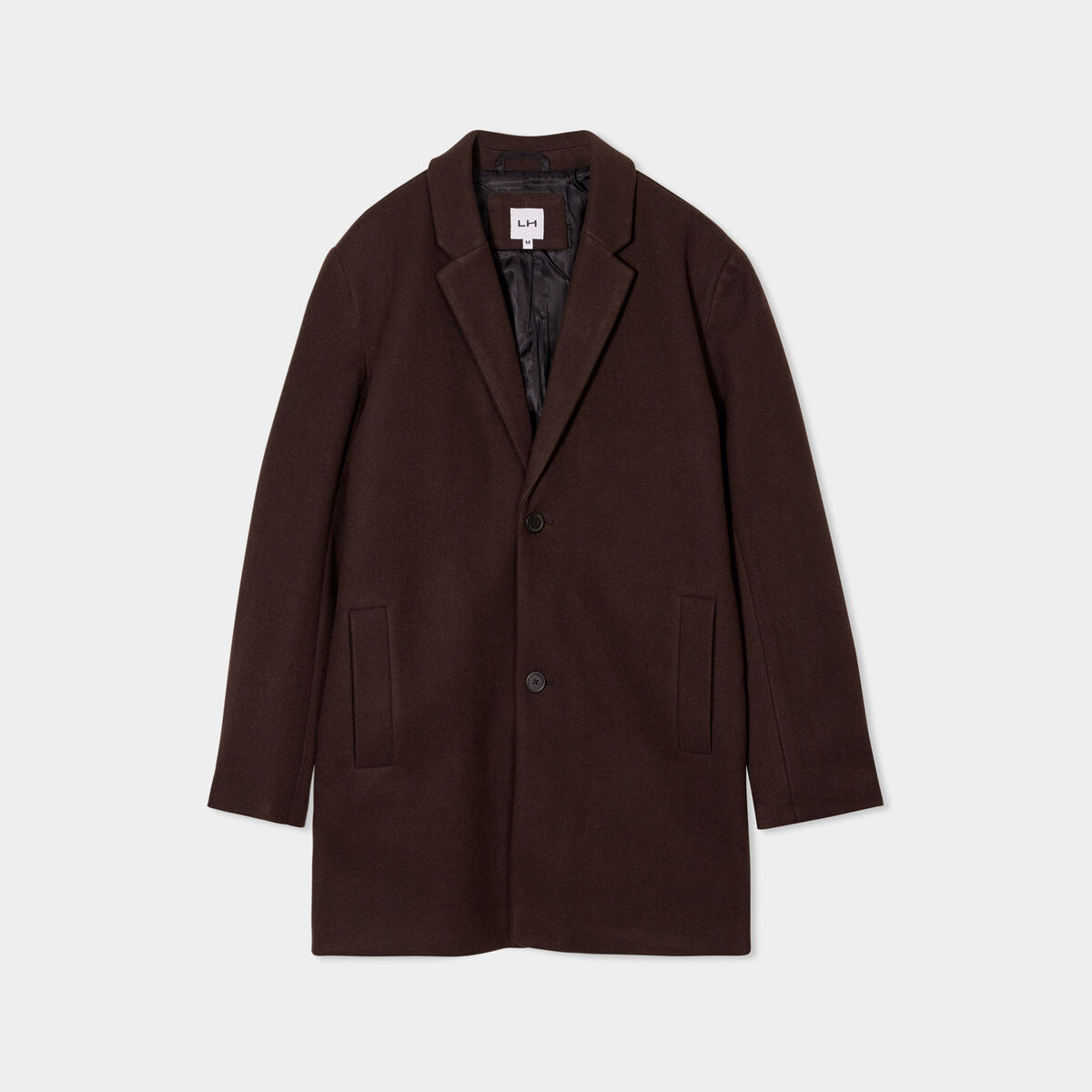 Manteau mi-long boutonn&eacute; et doubl&eacute; marron fonc&eacute; homme