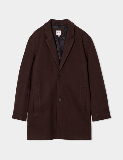 Manteau mi-long boutonné et doublé marron foncé homme