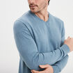 Pull jersey avec col en V gris homme