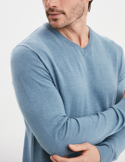 Pull jersey avec col en V gris homme