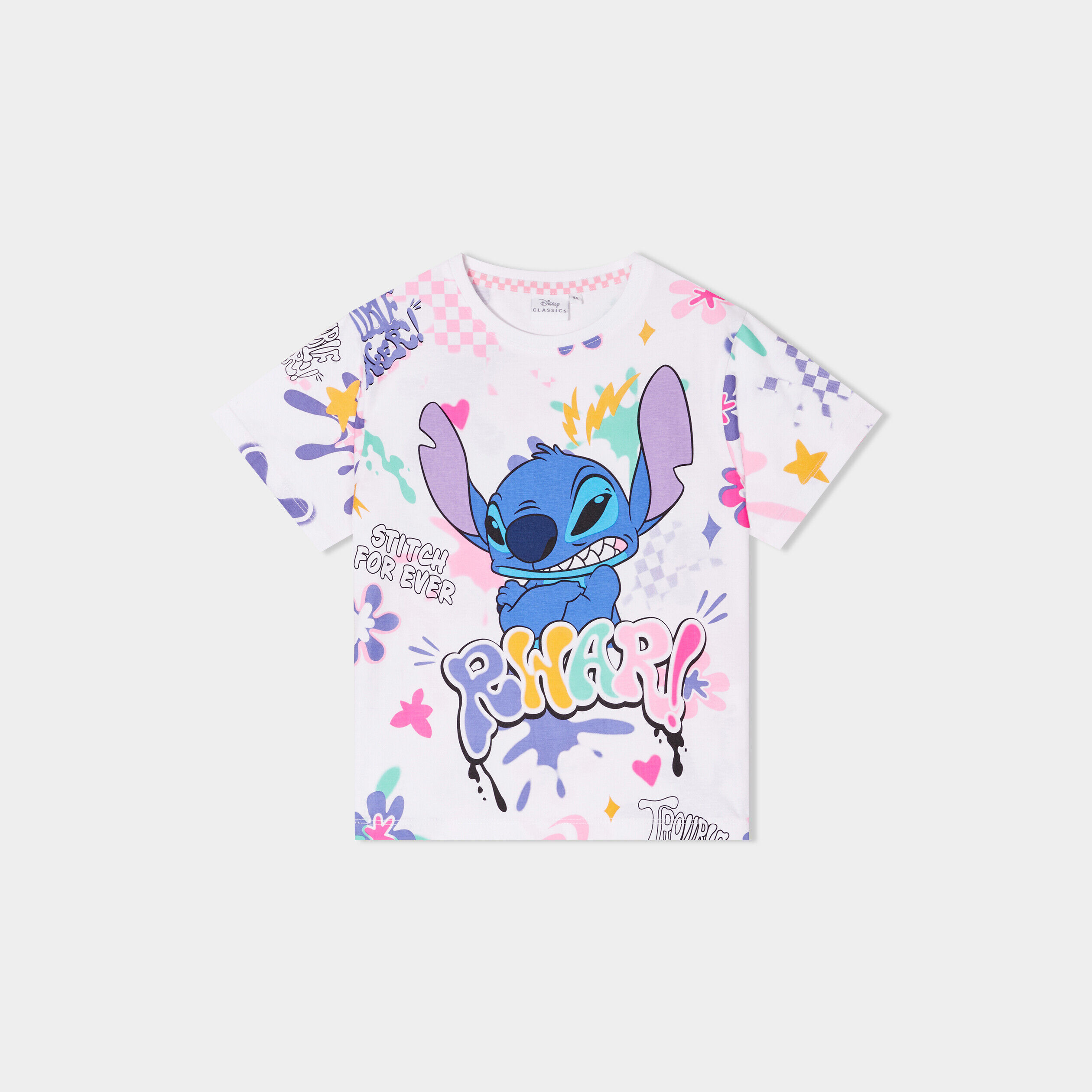 T-shirt manches courtes coton Stitch blanc fille