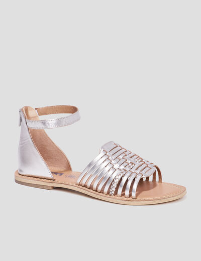 Sandales plates à brides en cuir Creeks gris argent femme