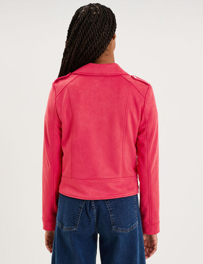Veste biker effet su&eacute;dine rouge femme