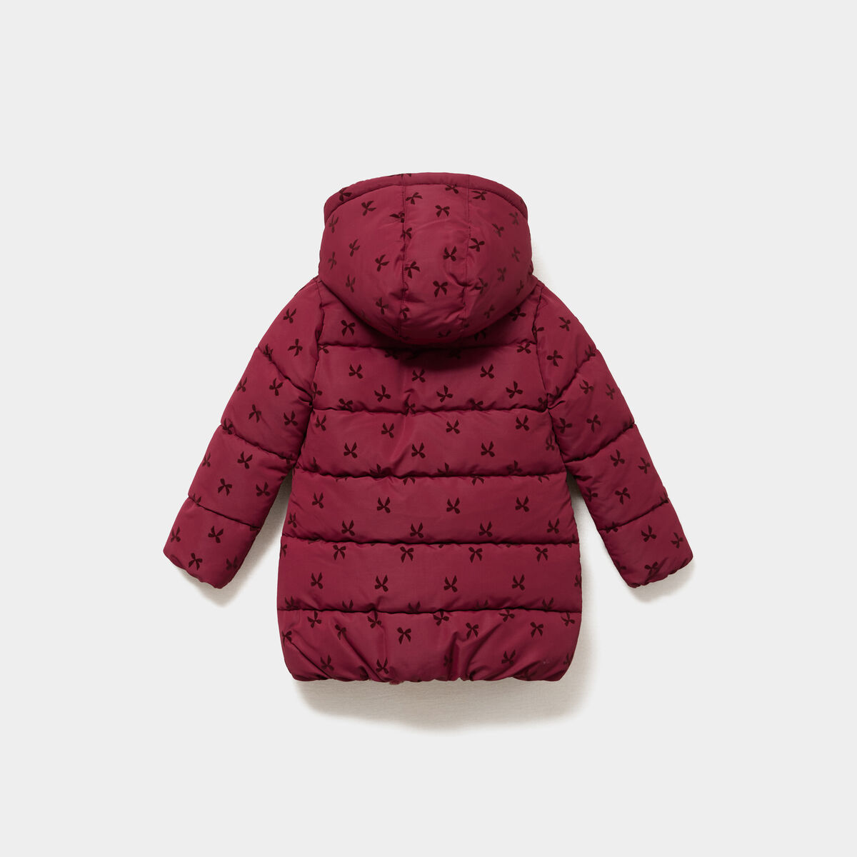 Doudoune fourr&eacute;e mi-longue &agrave; capuche bordeaux fille