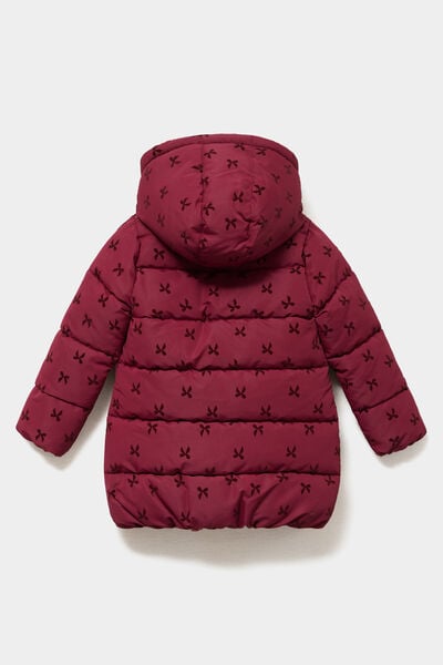 Doudoune fourr&eacute;e mi-longue &agrave; capuche bordeaux fille