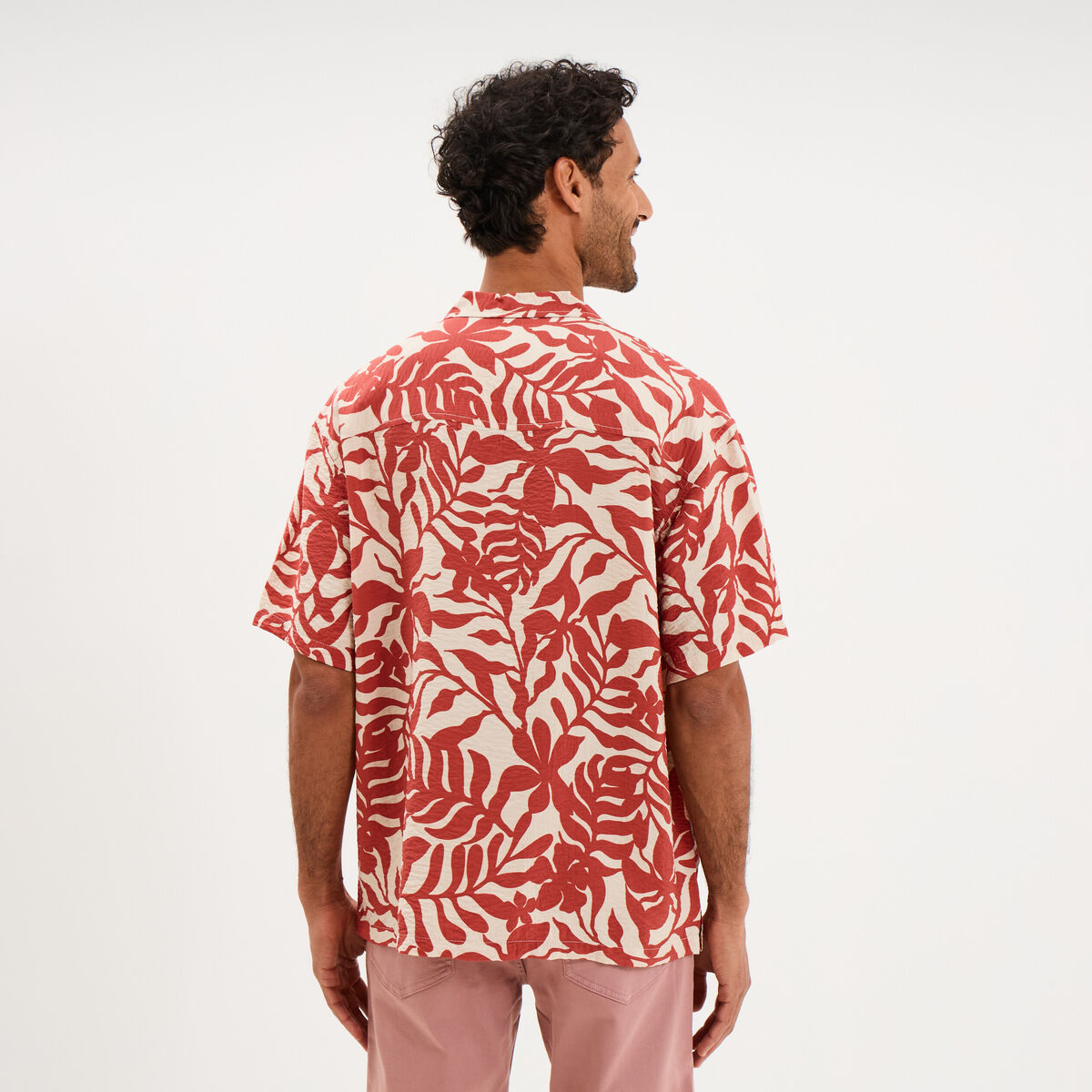 Chemise l&eacute;g&egrave;re textur&eacute;e manches courtes orange clair homme