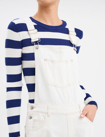Salopette en jean mom boutonnée ecru femme
