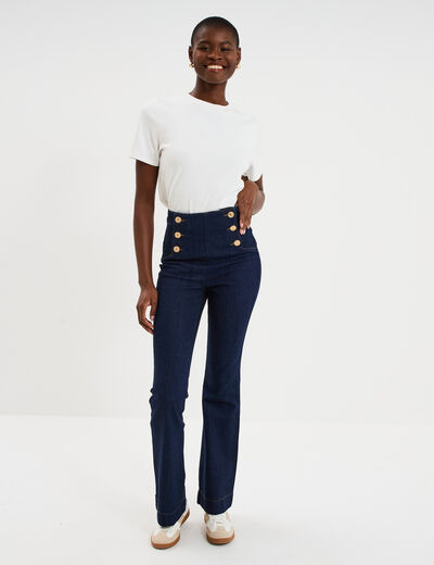 Jean flare &agrave; pont denim brut femme