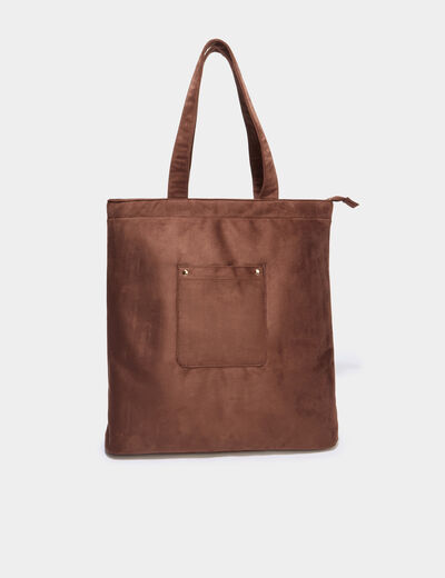 Sac tote bag zipp&eacute; marron fonc&eacute; femme