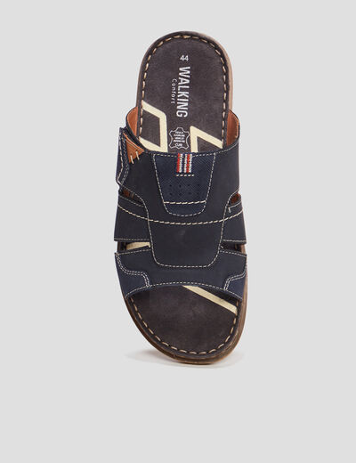 Mules à scratch en cuir bleu marine homme