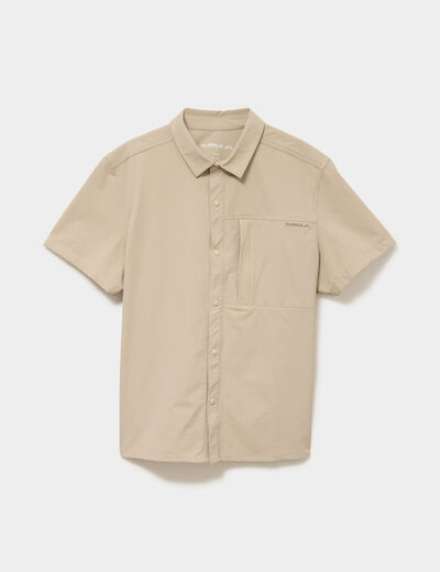 Chemise d&eacute;perlante droite stretch beige homme